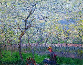 春天的果园 An Orchard in Spring (1886)，克劳德·莫奈