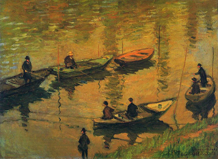 普瓦西塞纳河上的垂钓者 Anglers on the Seine at Poissy (1882)，克劳德·莫奈