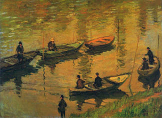 普瓦西塞纳河上的垂钓者 Anglers on the Seine at Poissy (1882)，克劳德·莫奈