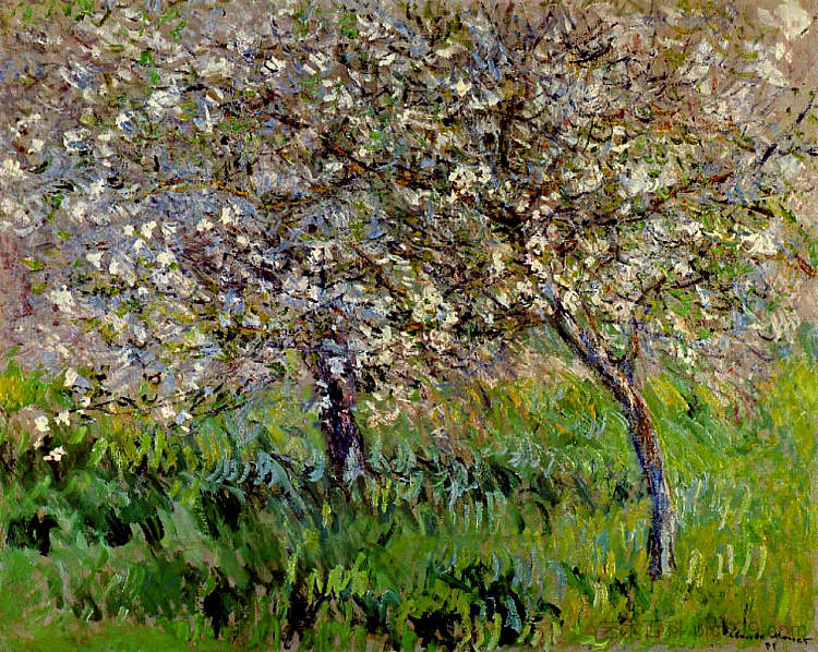 吉维尼盛开的苹果树 Apple Trees in Bloom at Giverny (1900 - 1901)，克劳德·莫奈