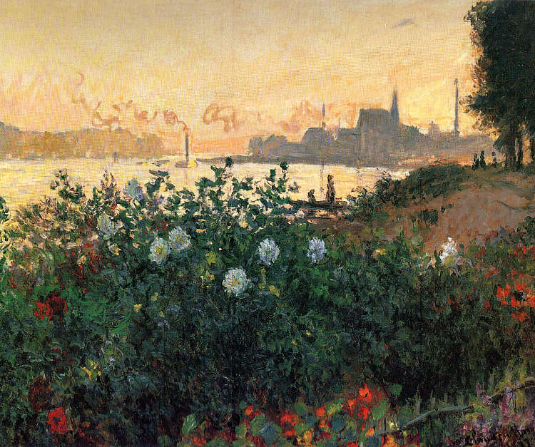 阿让特伊，河岸边的花朵 Argenteuil, Flowers by the Riverbank (1877)，克劳德·莫奈