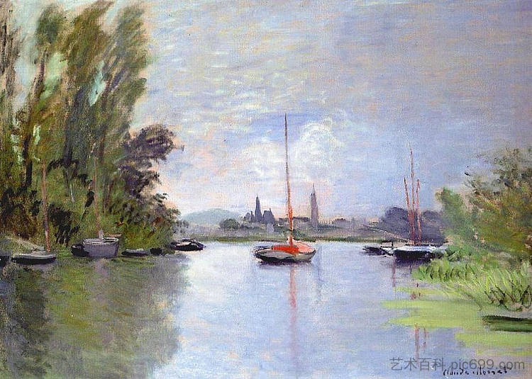 从塞纳河的小臂上看到的阿让特伊 Argenteuil Seen from the Small Arm of the Seine (1872)，克劳德·莫奈