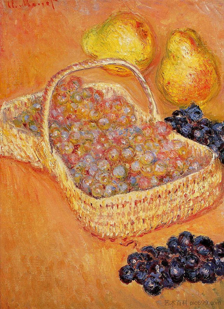 篮子里的葡萄、葡萄和梨 Basket of Graphes, Quinces and Pears (1882 - 1885),克劳德·莫奈