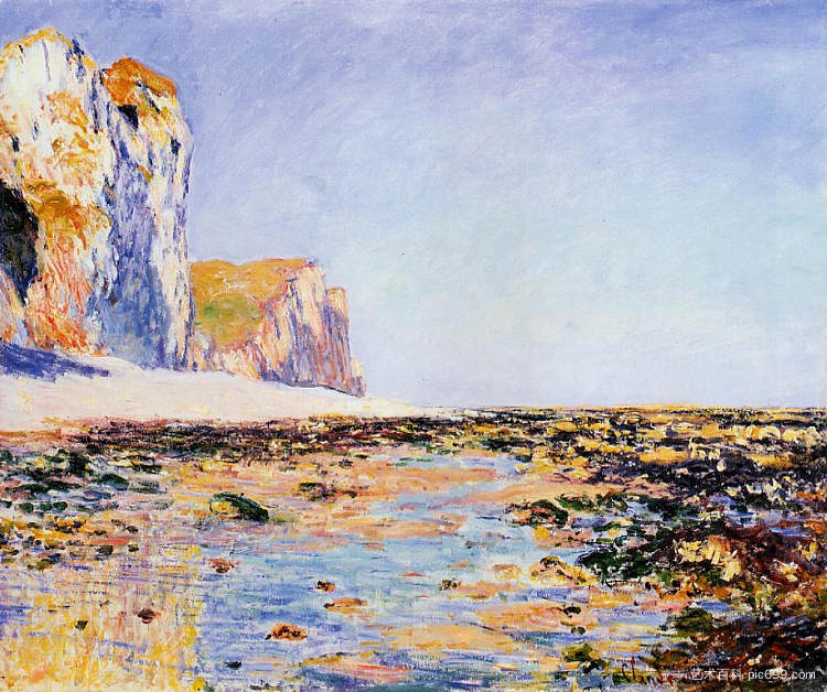 普维尔的海滩和悬崖，早晨效应 Beach and Cliffs at Pourville, Morning Effect (1882)，克劳德·莫奈