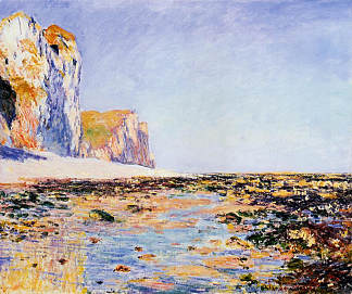 普维尔的海滩和悬崖，早晨效应 Beach and Cliffs at Pourville, Morning Effect (1882)，克劳德·莫奈