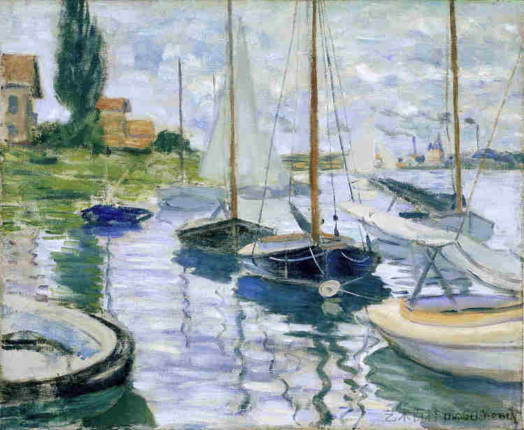 停泊的船只,在小热讷维耶 Boats at rest, at Petit-Gennevilliers (1872),克劳德·莫奈