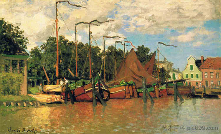 赞丹的船屋 Boats at Zaandam (1871)，克劳德·莫奈