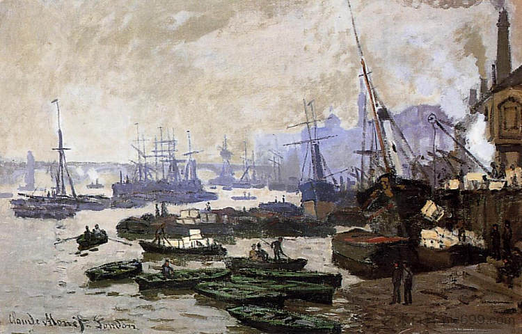 伦敦泳池中的船 Boats in the Pool of London (1871),克劳德·莫奈