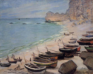 埃特雷塔海滩上的船 Boats on the Beach at Etretat (1883)，克劳德·莫奈