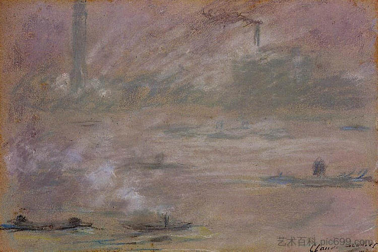 泰晤士河上的船，伦敦 Boats on the Thames, London (1901)，克劳德·莫奈