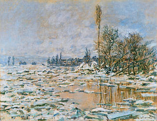 冰的破裂，熔岩库尔，灰色的天气 Breakup of Ice, Lavacourt, Grey Weather (1880)，克劳德·莫奈