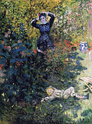 卡米尔和让·莫奈在阿让特伊的花园里 Camille and Jean Monet in the Garden at Argenteuil (1873)，克劳德·莫奈