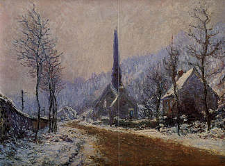 犹太教堂，雪天 Church at Jeufosse, Snowy Weather (1893)，克劳德·莫奈