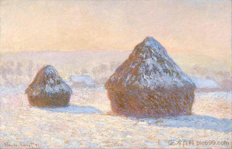 麦垛，雪的效果，早晨 Wheatstacks, Snow Effect, Morning (1891; Giverny,France  )，克劳德·莫奈