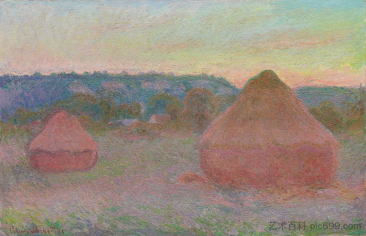 成堆的小麦(一天结束，秋天) Stacks of Wheat (End of Day, Autumn) (1890 - 1891; Giverny,France  )，克劳德·莫奈