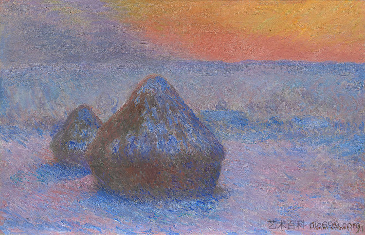 成堆的小麦(日落，雪的效果) Stacks of Wheat (Sunset, Snow Effect) (1890 - 1891; Giverny,France  )，克劳德·莫奈