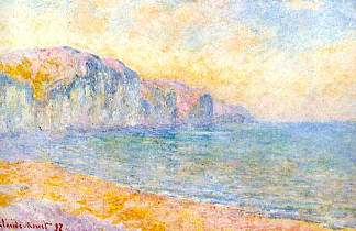 早上，波维尔的悬崖 Cliffs at Pourville, Morning (1897)，克劳德·莫奈