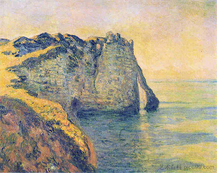 阿瓦尔门的悬崖 Cliffs of the Porte d'Aval (1885)，克劳德·莫奈