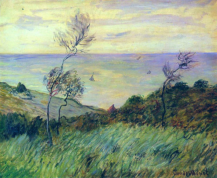 瓦伦日维尔悬崖,阵风 Cliffs of Varengeville, Gust of Wind (1882),克劳德·莫奈