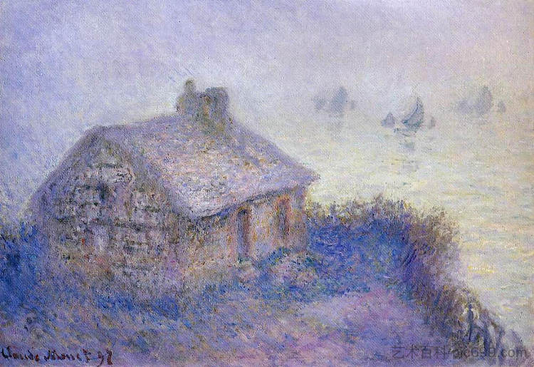 雾中的瓦朗日维尔海关大楼 Customs House at Varengeville in the Fog (1897)，克劳德·莫奈