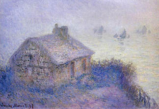 雾中的瓦朗日维尔海关大楼 Customs House at Varengeville in the Fog (1897)，克劳德·莫奈