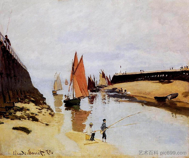 进入特鲁维尔港 Entrance to the Port of Trouville (1870)，克劳德·莫奈