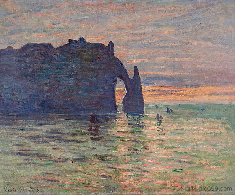 埃特雷塔特， 日落 Etretat, Sunset (1883)，克劳德·莫奈