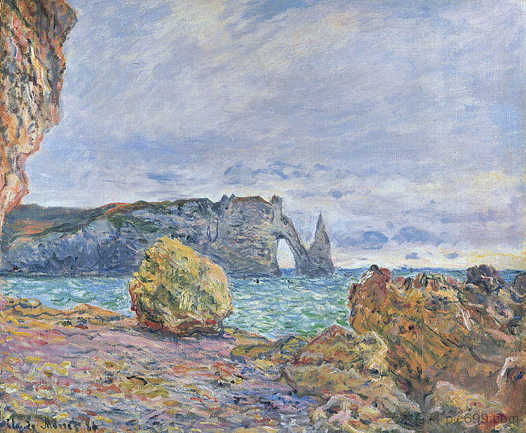 埃特雷塔特、海滩和阿瓦尔门 Etretat, the Beach and the Porte d'Aval (1883)，克劳德·莫奈