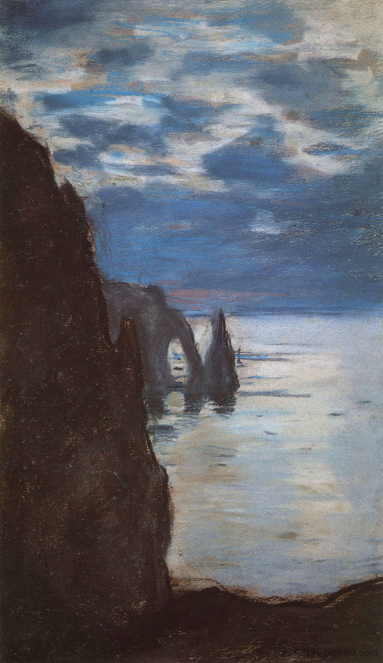 埃特拉特、针岩和阿瓦尔门 Etretat, the Needle Rock and Porte d'Aval (1885)，克劳德·莫奈