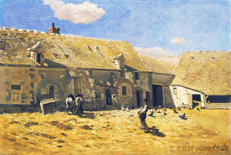 夏伊的农家院 Farmyard at Chailly (1865)，克劳德·莫奈