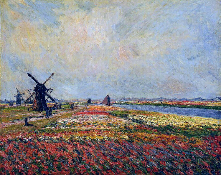 莱顿附近的花田和风车 Fields of Flowers and Windmills near Leiden (1886)，克劳德·莫奈