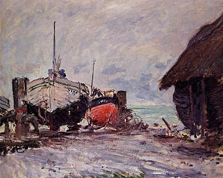 埃特雷塔的渔船 Fishing Boats at Etretat (1873)，克劳德·莫奈