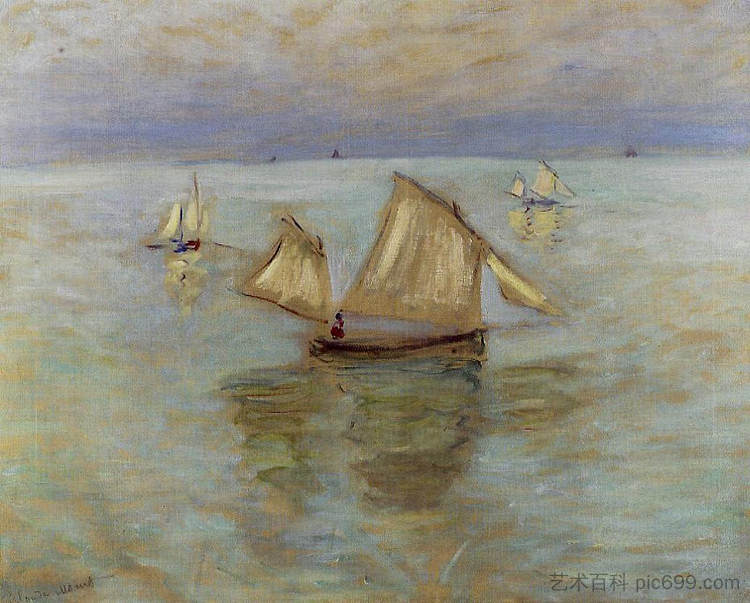 波维尔的渔船 Fishing Boats at Pourville (1882)，克劳德·莫奈