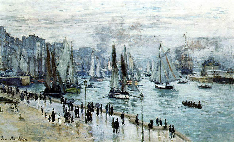 离开港口的渔船，勒阿弗尔 Fishing Boats Leaving the Harbor, Le Havre (1874)，克劳德·莫奈