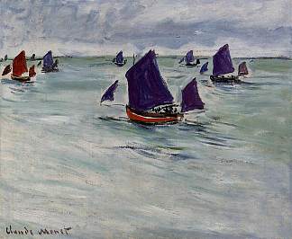 波维尔附近的渔船 Fishing Boats off Pourville (1882)，克劳德·莫奈