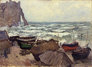 埃特雷塔海滩上的渔船 Fishing Boats on the Beach at Etretat (1884)，克劳德·莫奈