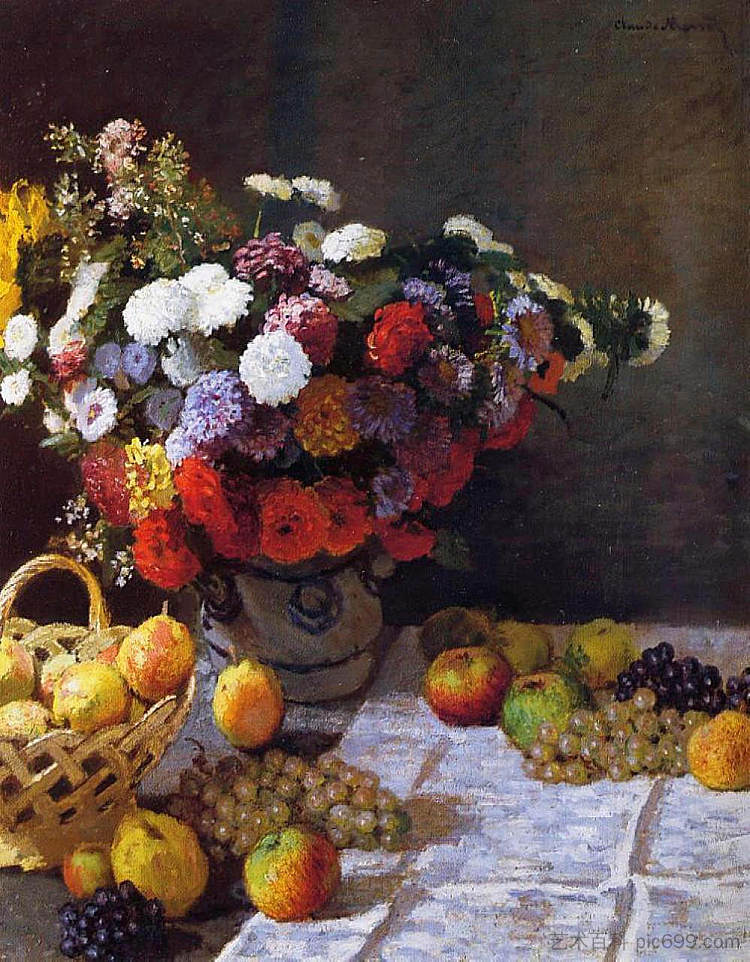 鲜花和水果 Flowers and Fruit (1869),克劳德·莫奈