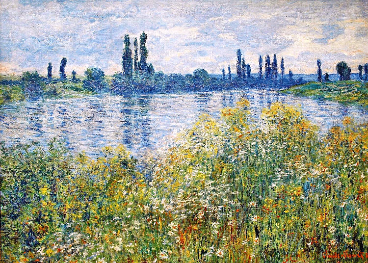 维特伊附近塞纳河畔的鲜花 Flowers on the Banks of Seine near Vetheuil (1880)，克劳德·莫奈