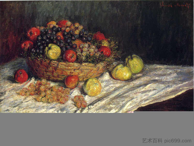 苹果和葡萄水果篮 Fruit Basket with Apples and Grapes (1879)，克劳德·莫奈