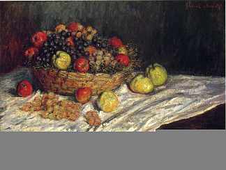 苹果和葡萄水果篮 Fruit Basket with Apples and Grapes (1879)，克劳德·莫奈