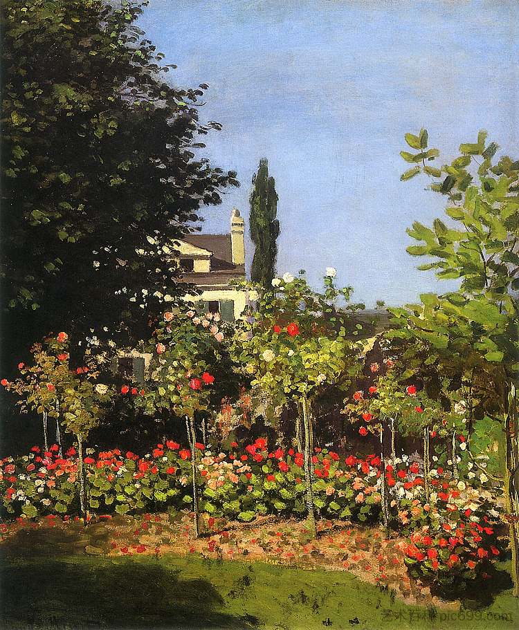 盛开的花园在圣地址 Garden in Bloom at Sainte-Addresse (1866)，克劳德·莫奈