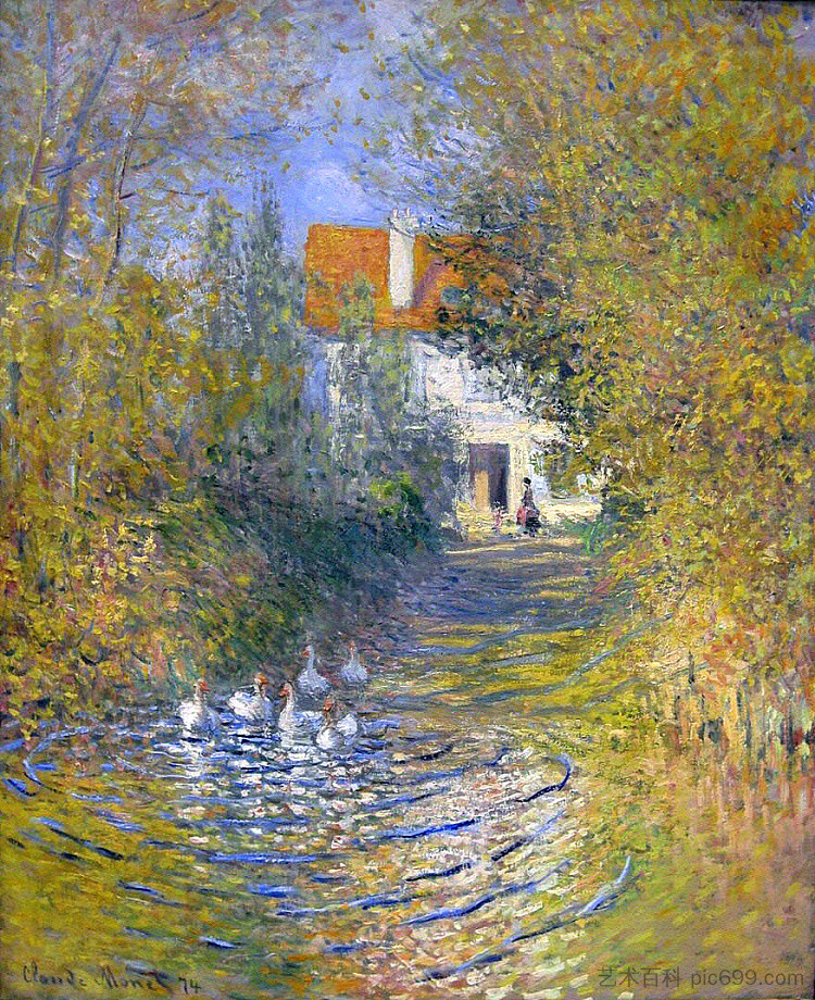 小溪里的鹅 Geese in the creek (1874),克劳德·莫奈