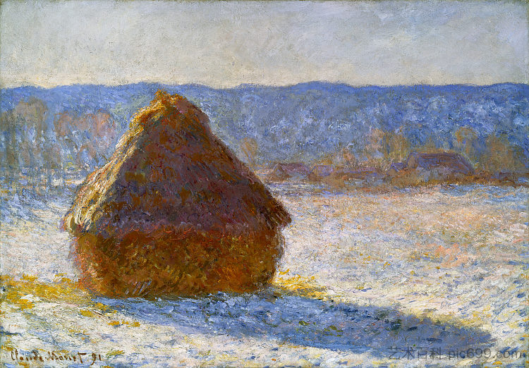 谷物堆，雪的效果，早上 Grainstack, Snow Effect, Morning (1891; France  )，克劳德·莫奈