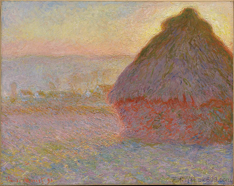 Grainstack(日落) Grainstack (Sunset) (1891)，克劳德·莫奈