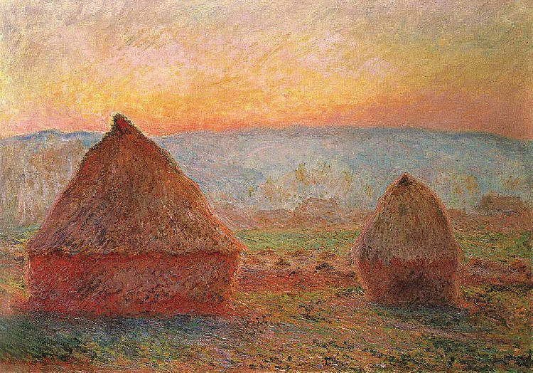 吉维尼的谷仓，日落 Grainstacks at Giverny, Sunset (1888 - 1889; Giverny,France  )，克劳德·莫奈
