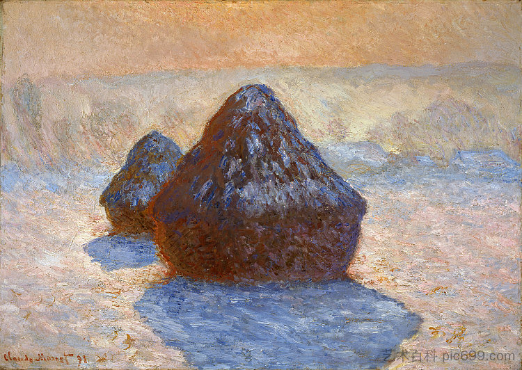 干草堆，雪效应 Haystacks, Snow Effect (1891; Giverny,France  )，克劳德·莫奈