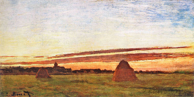 夏伊的干草堆 Haystacks at Chailly (1865)，克劳德·莫奈