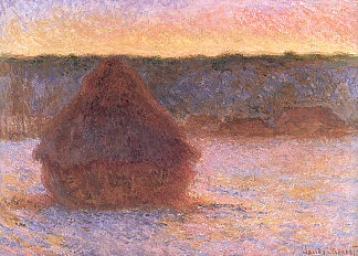 日落时的干草堆，霜冻的天气 Haystacks at Sunset, Frosty Weather (1891; Giverny,France                     )，克劳德·莫奈