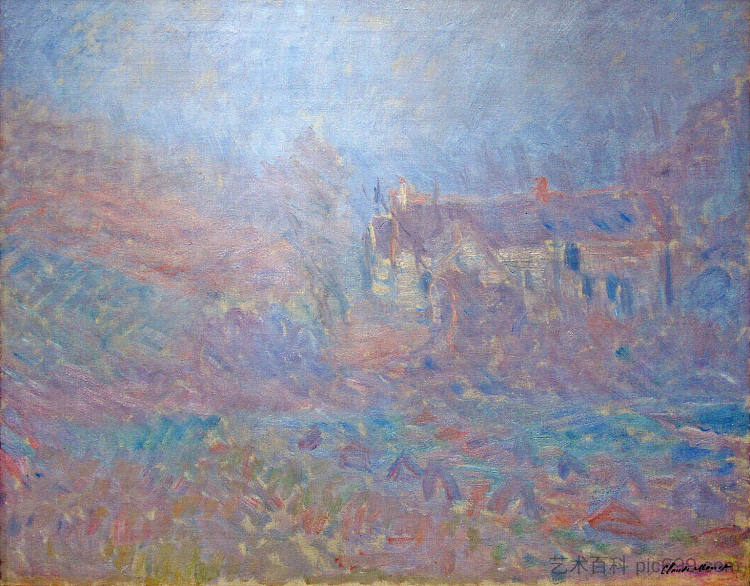 雾中的法莱斯的房子 Houses at Falaise in the Fog (1885)，克劳德·莫奈