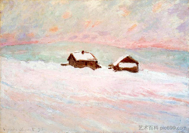 雪中的房子，挪威 Houses in the Snow, Norway (1895)，克劳德·莫奈